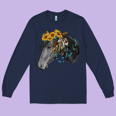 Long Sleeve Tee black and white western horse