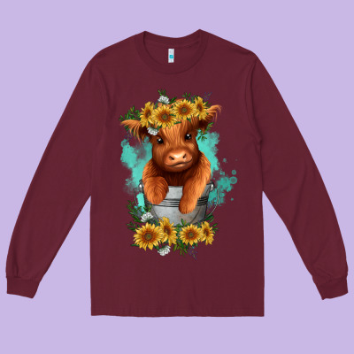 Long Sleeve Tee baby cow in a bucket