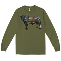 Army Green black angus bull with western patterns Long Sleeve Tee - RanaPortraitStore