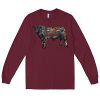 Burgundy black angus bull with western patterns Long Sleeve Tee - RanaPortraitStore