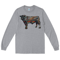 Heather Grey black angus bull with western patterns Long Sleeve Tee - RanaPortraitStore