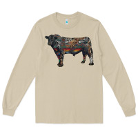 Mushroom black angus bull with western patterns Long Sleeve Tee - RanaPortraitStore