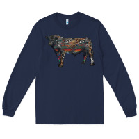 Navy black angus bull with western patterns Long Sleeve Tee - RanaPortraitStore