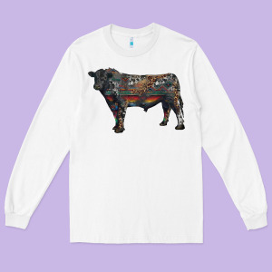 Black Angus Bull With Western Patterns Long Sleeve Tee Designed By Ranaportraitstore