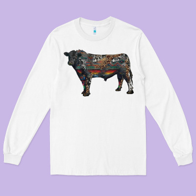 Long Sleeve Tee black angus bull with western patterns