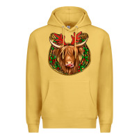 Antique Gold christmas highland cow mistletoe Christmas Premium Hoodie - Jasminsmagicworld