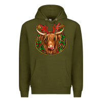 Army Green christmas highland cow mistletoe Christmas Premium Hoodie - Jasminsmagicworld