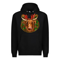 Black christmas highland cow mistletoe Christmas Premium Hoodie - Jasminsmagicworld