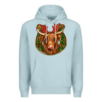 Blue Mist christmas highland cow mistletoe Christmas Premium Hoodie - Jasminsmagicworld