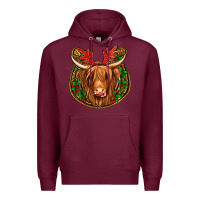 Burgundy christmas highland cow mistletoe Christmas Premium Hoodie - Jasminsmagicworld