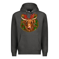 Charcoal Heather christmas highland cow mistletoe Christmas Premium Hoodie - Jasminsmagicworld