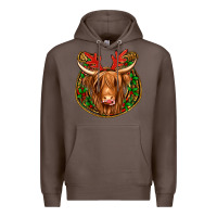 Coffee christmas highland cow mistletoe Christmas Premium Hoodie - Jasminsmagicworld