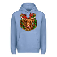 Colony Blue christmas highland cow mistletoe Christmas Premium Hoodie - Jasminsmagicworld