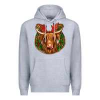 Heather Grey christmas highland cow mistletoe Christmas Premium Hoodie - Jasminsmagicworld