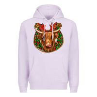 Lilac christmas highland cow mistletoe Christmas Premium Hoodie - Jasminsmagicworld