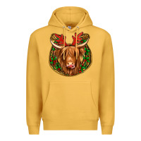 Mustard christmas highland cow mistletoe Christmas Premium Hoodie - Jasminsmagicworld