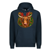 Navy christmas highland cow mistletoe Christmas Premium Hoodie - Jasminsmagicworld