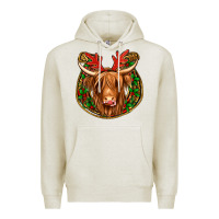 Oatmeal Heather christmas highland cow mistletoe Christmas Premium Hoodie - Jasminsmagicworld