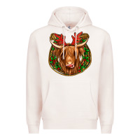 Pale Pink christmas highland cow mistletoe Christmas Premium Hoodie - Jasminsmagicworld
