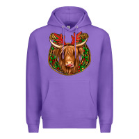 Purple christmas highland cow mistletoe Christmas Premium Hoodie - Jasminsmagicworld