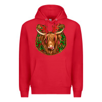 Red christmas highland cow mistletoe Christmas Premium Hoodie - Jasminsmagicworld