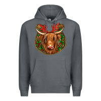 Rock christmas highland cow mistletoe Christmas Premium Hoodie - Jasminsmagicworld