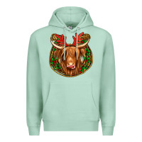 Christmas Highland Cow Mistletoe Christmas Premium Hoodie | Teevron