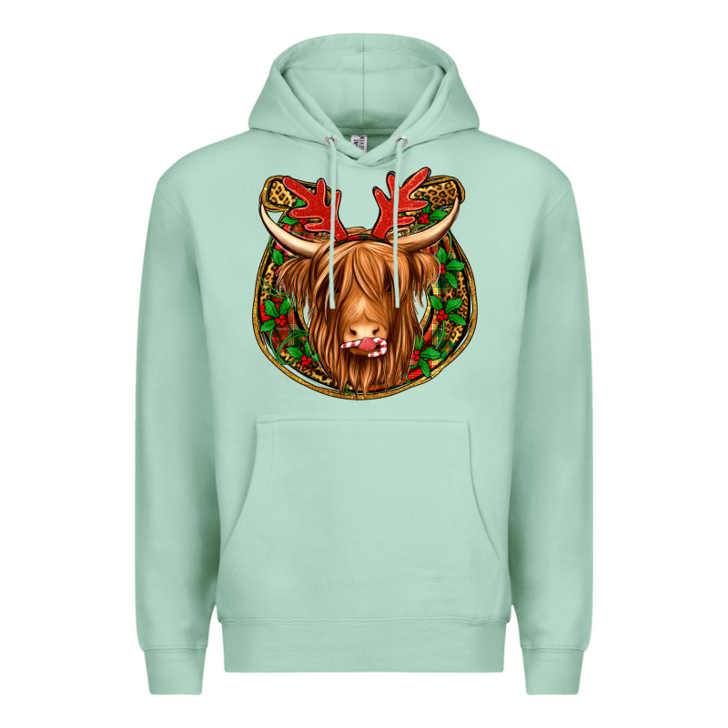 Christmas Highland Cow Mistletoe Christmas Premium Hoodie by Jasminsmagicworld | Teevron