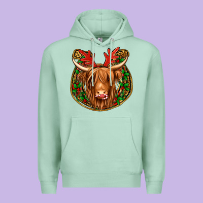 Christmas Highland Cow Mistletoe Christmas Premium Hoodie Designed By Jasminsmagicworld