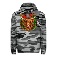 Slate Camo christmas highland cow mistletoe Christmas Premium Hoodie - Jasminsmagicworld
