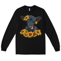 Black black angus calf with sunflowers Long Sleeve Tee - RanaPortraitStore