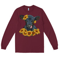 Burgundy black angus calf with sunflowers Long Sleeve Tee - RanaPortraitStore