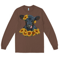Chestnut black angus calf with sunflowers Long Sleeve Tee - RanaPortraitStore