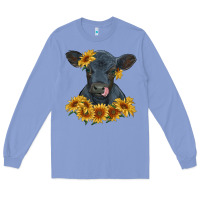 Colony Blue black angus calf with sunflowers Long Sleeve Tee - RanaPortraitStore