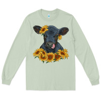 Matcha black angus calf with sunflowers Long Sleeve Tee - RanaPortraitStore