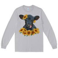 Moon Dust black angus calf with sunflowers Long Sleeve Tee - RanaPortraitStore