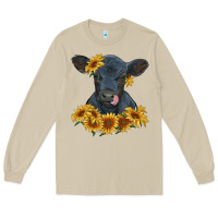 Mushroom black angus calf with sunflowers Long Sleeve Tee - RanaPortraitStore