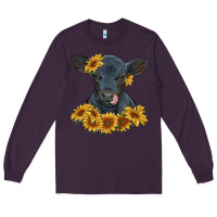 Plum black angus calf with sunflowers Long Sleeve Tee - RanaPortraitStore