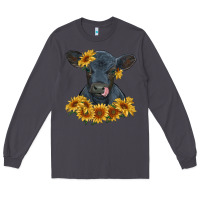 Smoke black angus calf with sunflowers Long Sleeve Tee - RanaPortraitStore