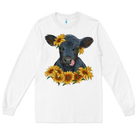 White black angus calf with sunflowers Long Sleeve Tee - RanaPortraitStore