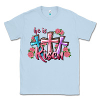Dusty Blue He Is Risen Cross Classic Tee - RanaPortraitStore