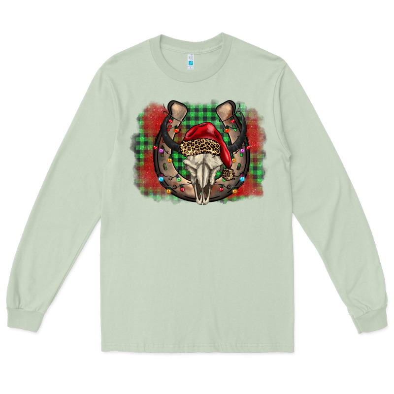 Christmas Horseshoe Bull Skull Long Sleeve Tee by BarkalooDesign | Teevron
