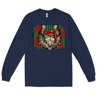 Navy christmas horseshoe bull skull Long Sleeve Tee - BarkalooDesign