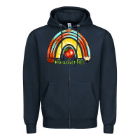 Navy teacher life with rainbow Zipper Hoodie - texasbilliewilder