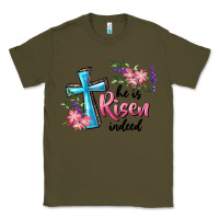 Army Green He Is Risen Indeed Cross And Flowers Classic Tee - RanaPortraitStore