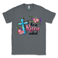Charcoal Heather He Is Risen Indeed Cross And Flowers Classic Tee - RanaPortraitStore