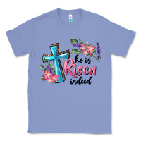 Colony Blue He Is Risen Indeed Cross And Flowers Classic Tee - RanaPortraitStore