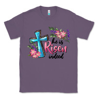 Lavender He Is Risen Indeed Cross And Flowers Classic Tee - RanaPortraitStore