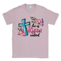 Lilac He Is Risen Indeed Cross And Flowers Classic Tee - RanaPortraitStore