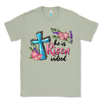 Matcha He Is Risen Indeed Cross And Flowers Classic Tee - RanaPortraitStore